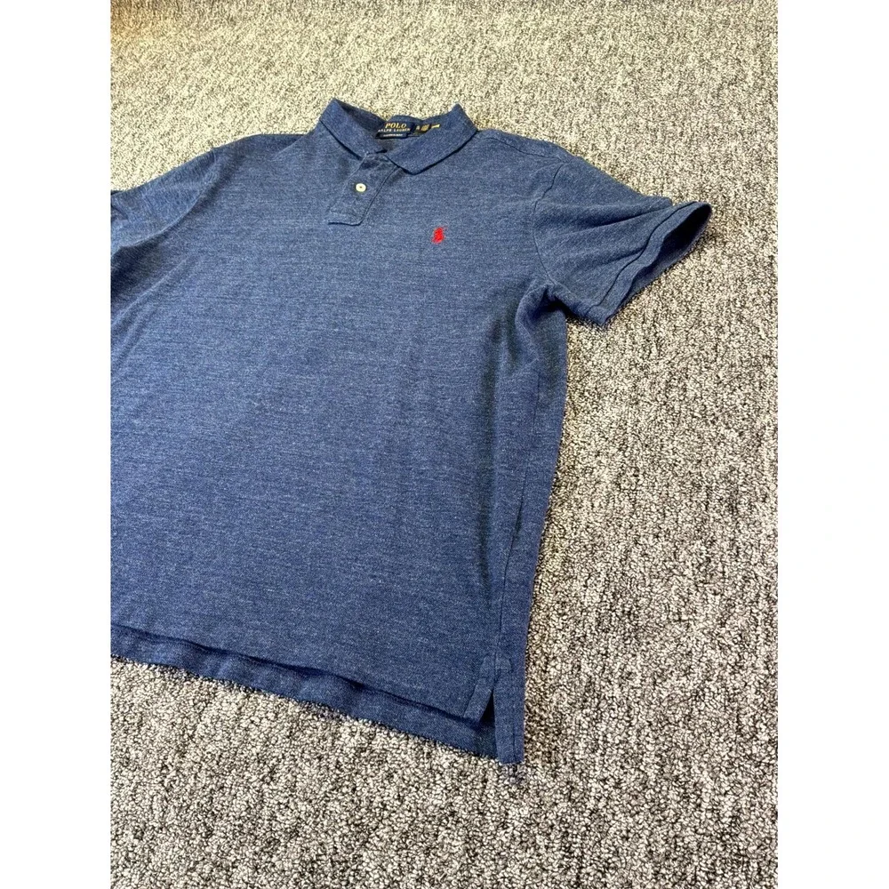 Polo Ralph Lauren Polo Shirt Mens Xl Blue Custom Slim Fit Side Slit Pony Logo